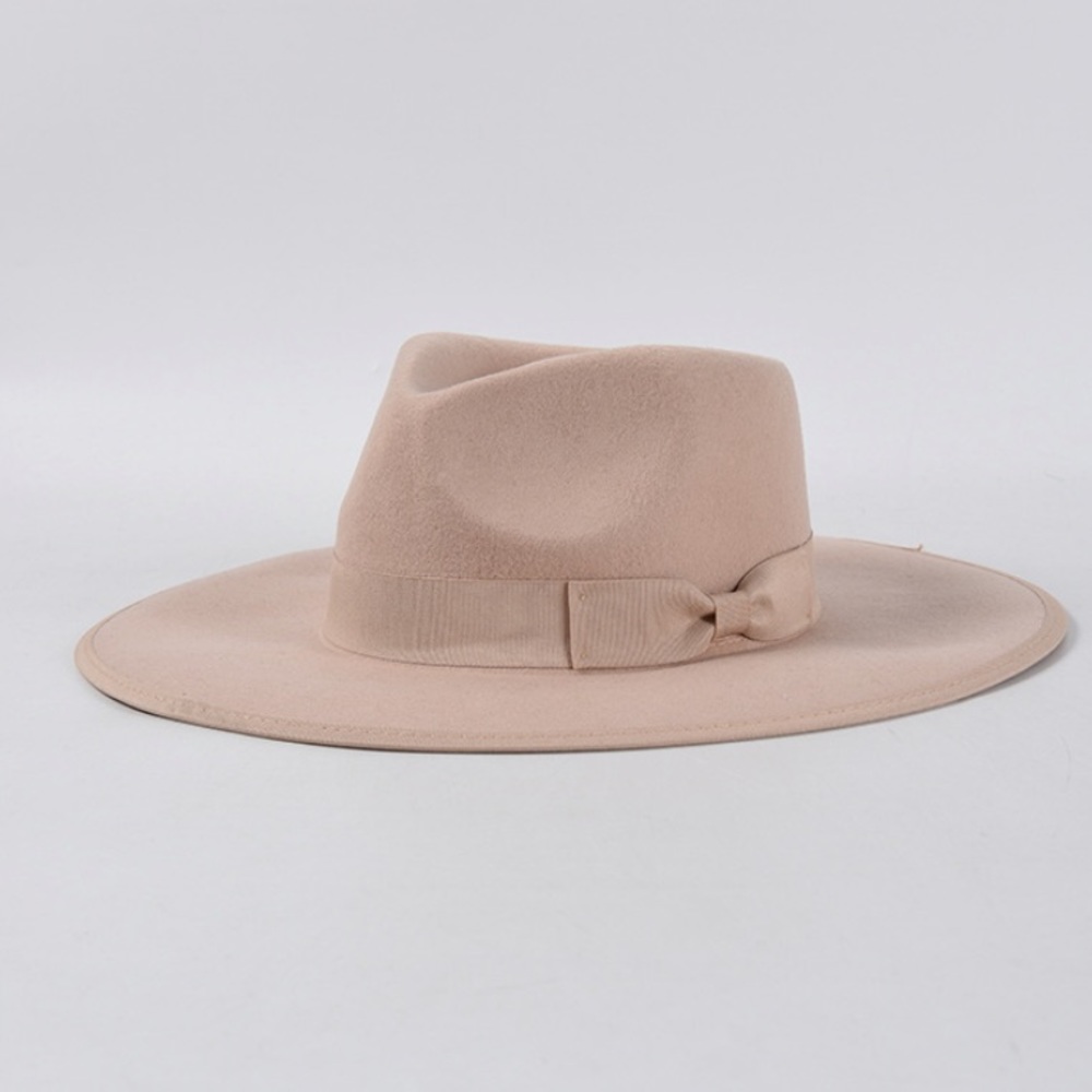 Light Taupe Wide Brim Grosgrain Band Panama Hat - Picture 6 of 10
